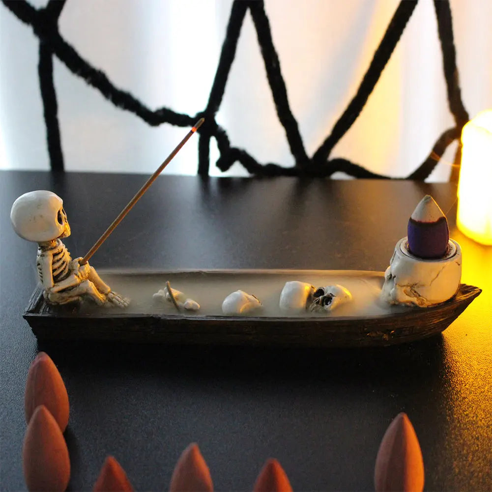 Skull Boat Incense Holder Gothic Creative Stick Tray Ghost Fishing