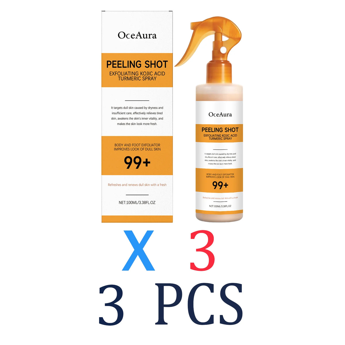 Kojic Acid & Turmeric Body Exfoliating Spray Brightening Dark Spots & Smoothing Rough Skin Gentle Chemical Peel for Back Chest Zpaxo 3 Pcs