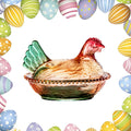 Hen-on-Nest Glass Candy Dish with Lid | Retro Chicken Bowl