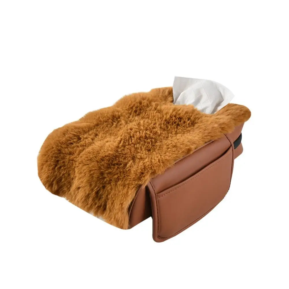 Plush Car Armrest Box Mat Three-in-one Interior Decor Central Elbow Booster Pad Multi-Functional Design Storage Pocket Zpaxo