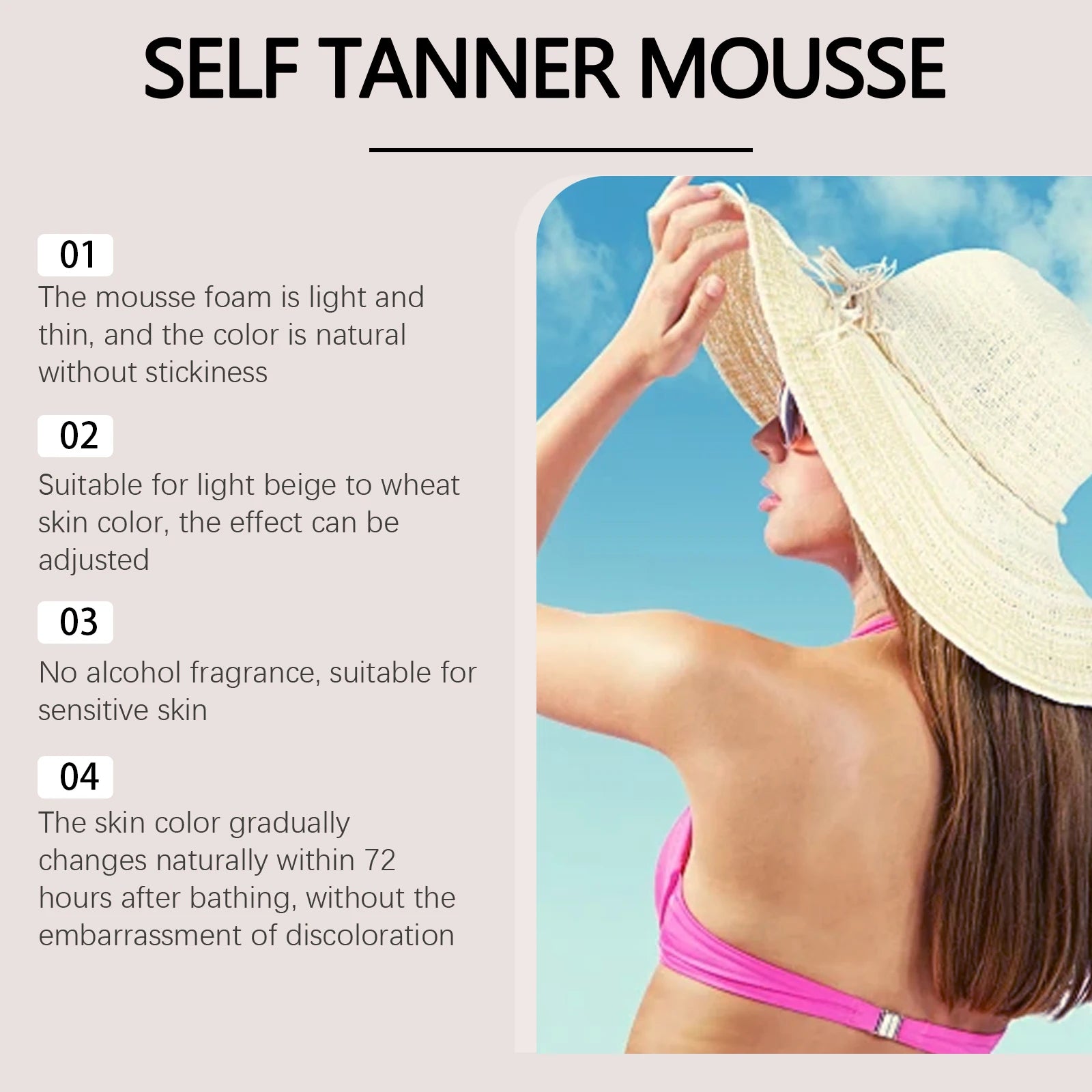 Jaysuing Self Tanner Mousse – Natural Sunless Tanning Foam 60ml Self Tanning Mousse Zpaxo