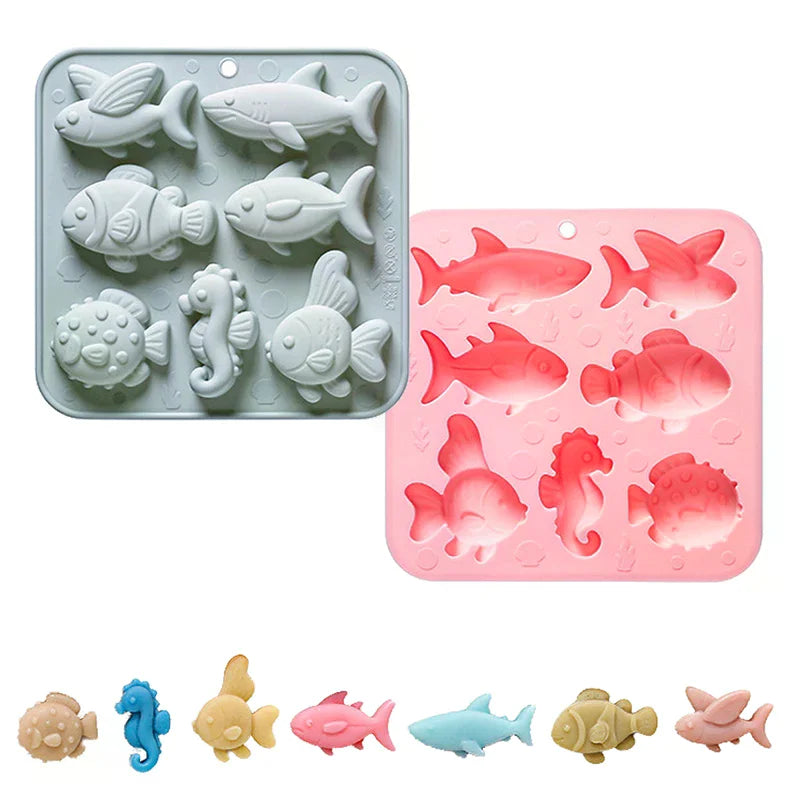 7 Cavity Different Marine Fish Silicone Mold Seahorse Puffer Fish Shape Fondant Candy Chocolate Mould Animal Cake Decoration Zpaxo