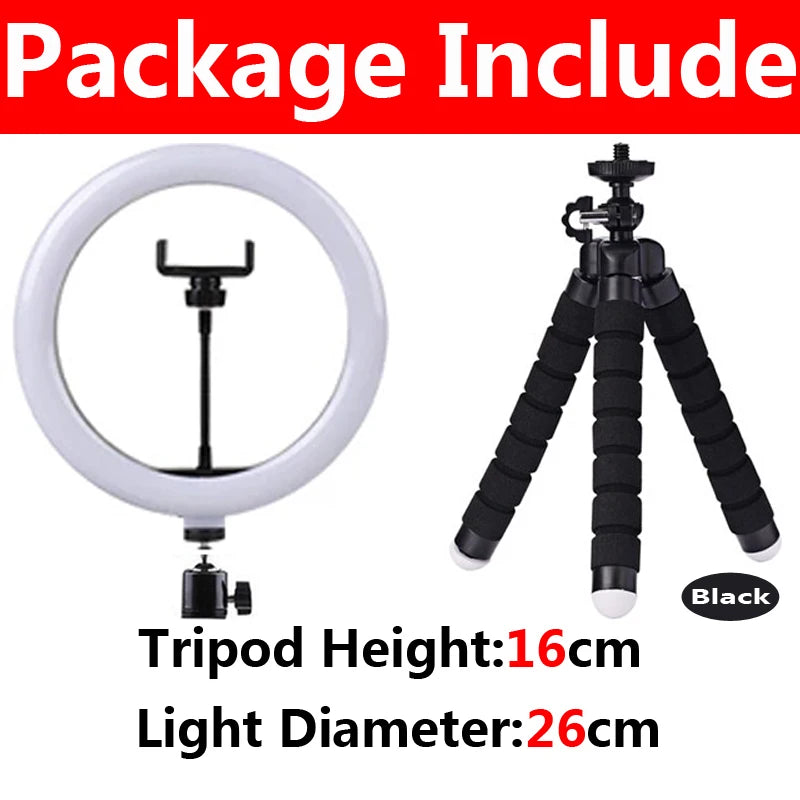LED Selfie Ring Lighting Photographic Lamp Fill Light Mini Tripod Zpaxo A-26cm Black
