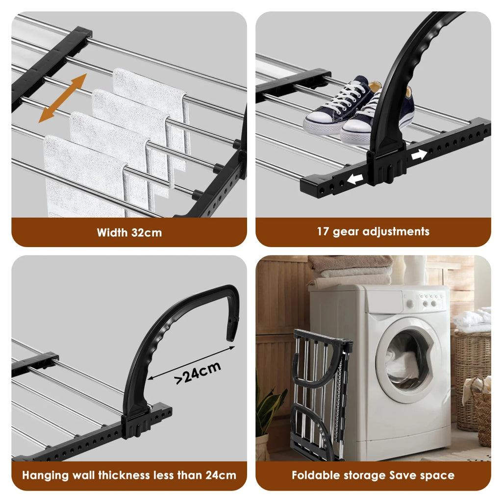 New Foldable Radiator Drying Rack Extendable Clothes Drying Hanger Stainless Steel 42-72cm Shoes Towels Drying Rack for Balcony Zpaxo