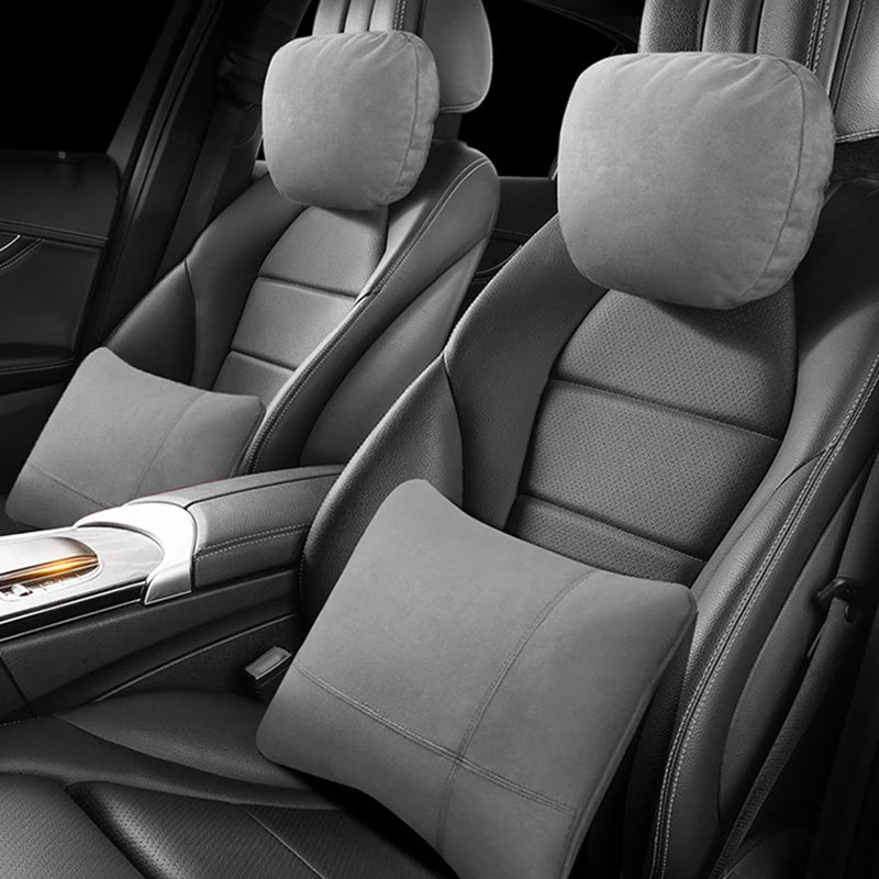 Car Headrest & Lumbar Cushion – Adjustable Suede Seat Pillow