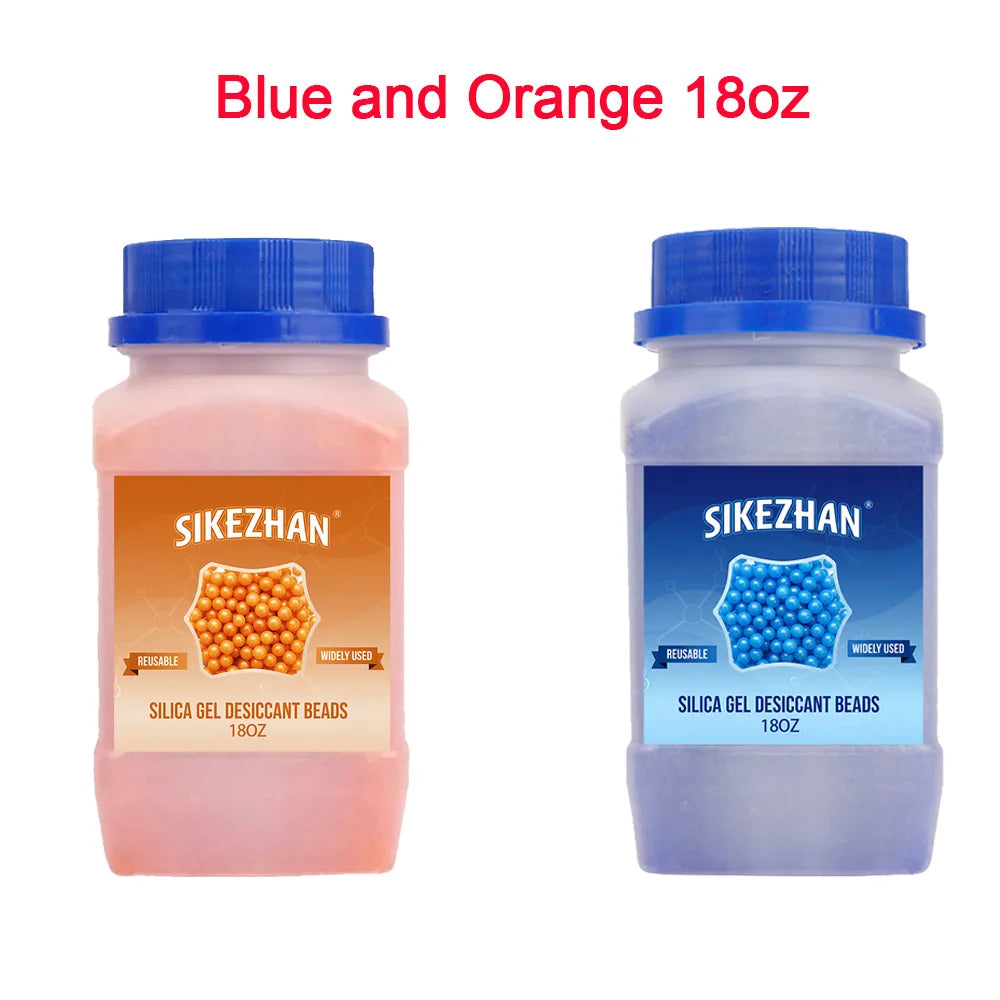 18OZ Blue/orange Waterproof Reusable Silica Gel Beads Bottles Moisture Absorber Electronic Product Desiccant Dehumidifie Zpaxo Blue and Orange 18OZ