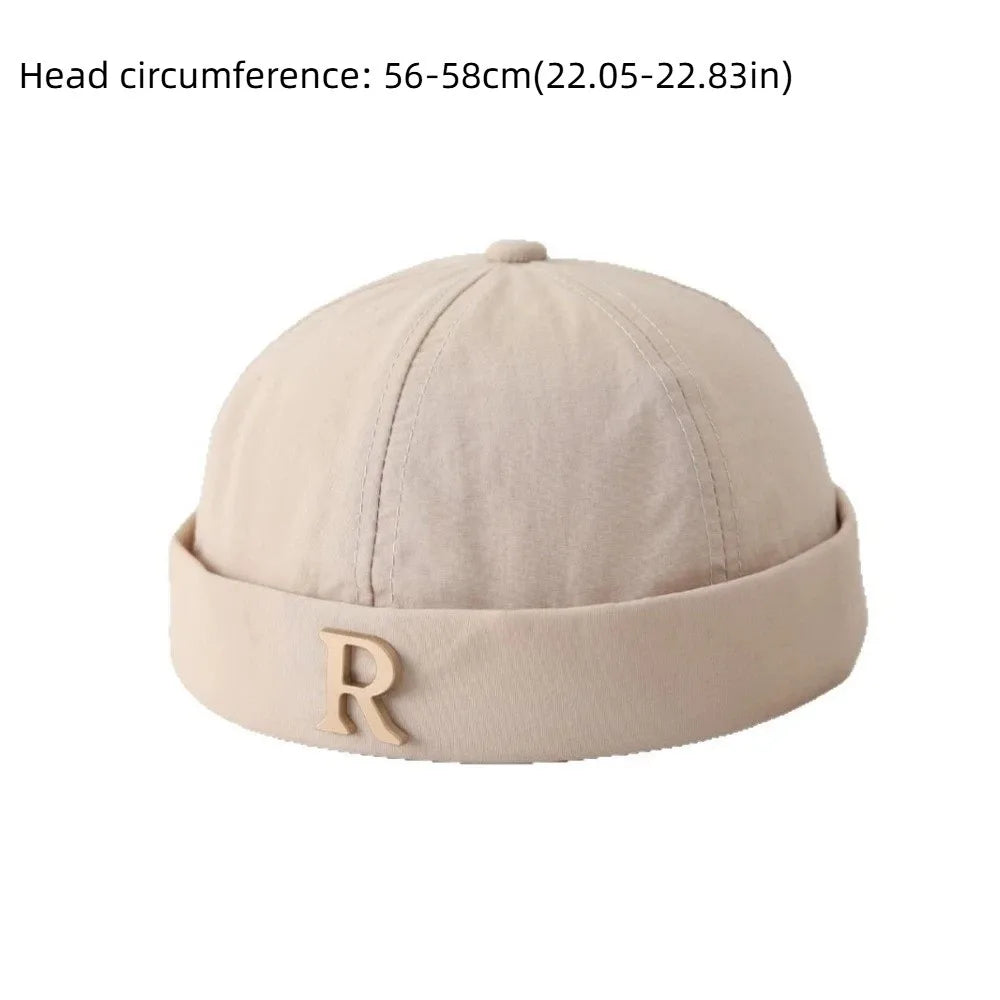 Fashion R Letter Brimless Docker Cap Lightweight Breathable Beanie Hat Quick Drying Sun Protection Landlord Hat Spring Zpaxo