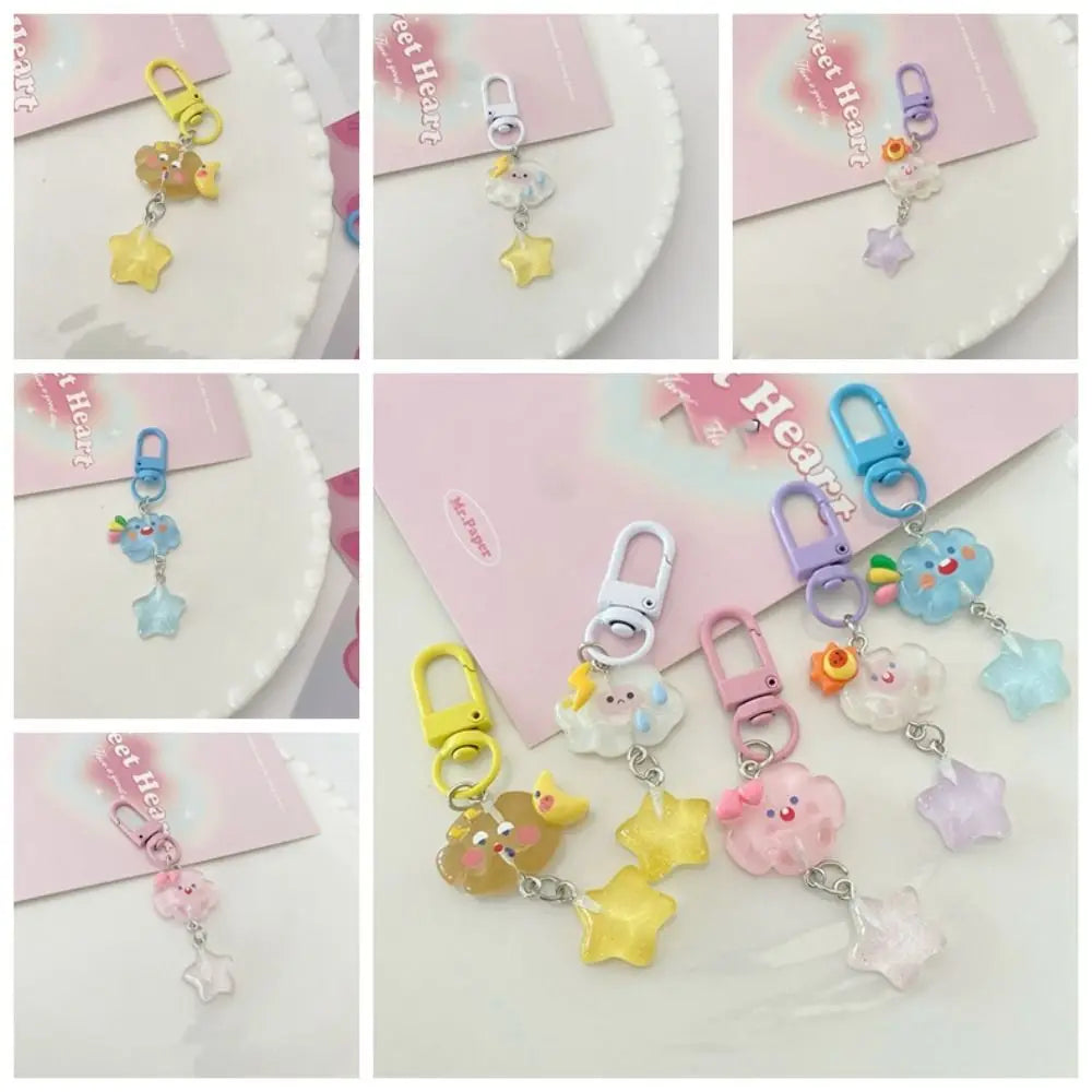 Cute Star Starry Clouds Keychain Korean Style Fine Flicker Key Ring Resin Student Zpaxo