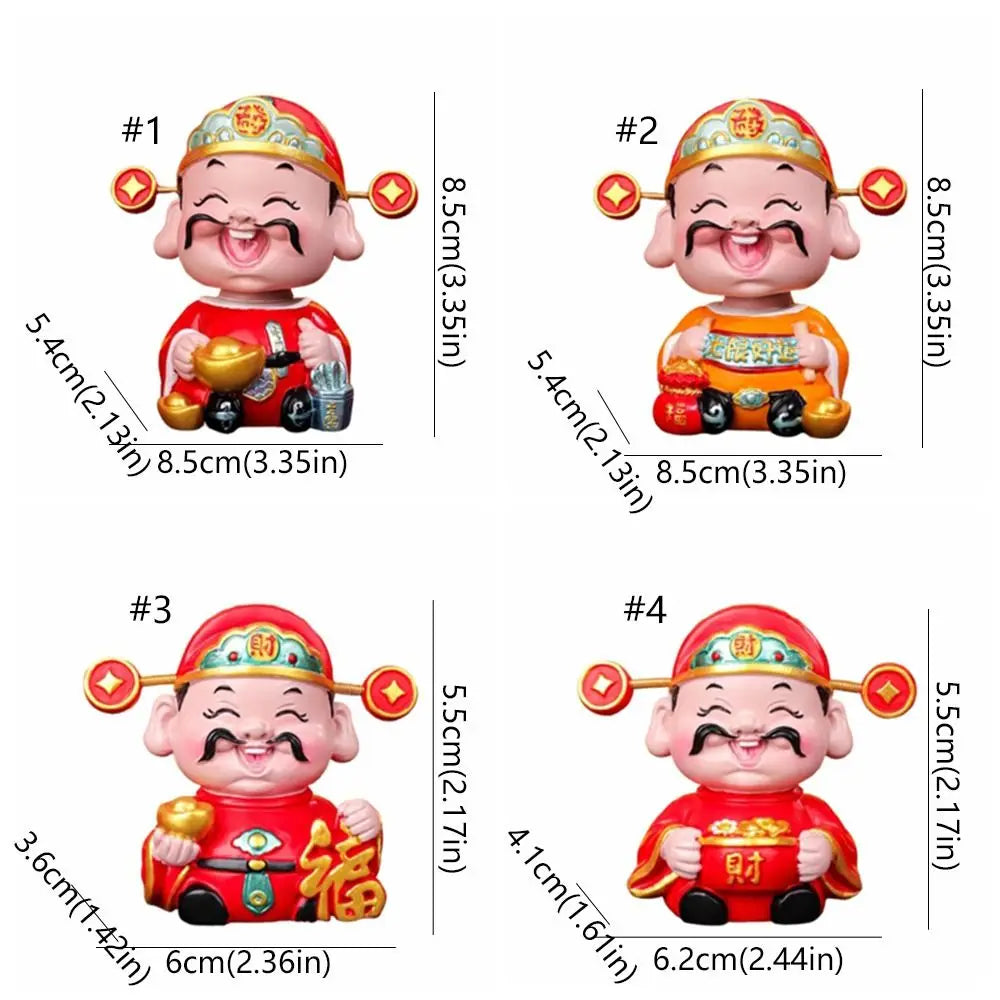 Cartoon Chinese God of Wealth Figurine Resin Mini God of Fortune Figurine Blessing Lucky New Year Statue Home Office Accessories Zpaxo