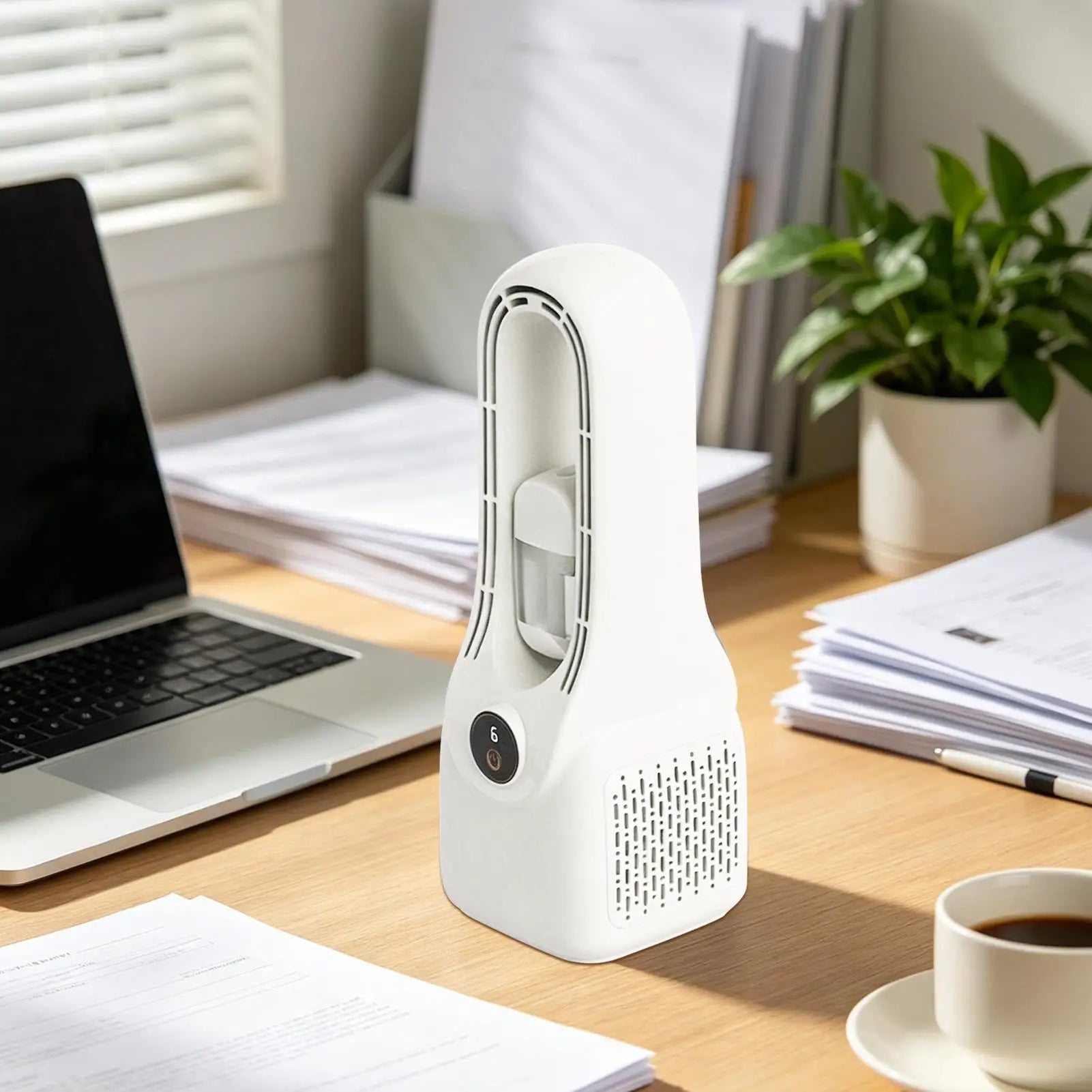Desk Fan Rechargeable 6-Speed Bladeless Wind Blower Type-C Charging 1500mAh Quiet Personal Misting Fan For Office Home Bedroom Zpaxo