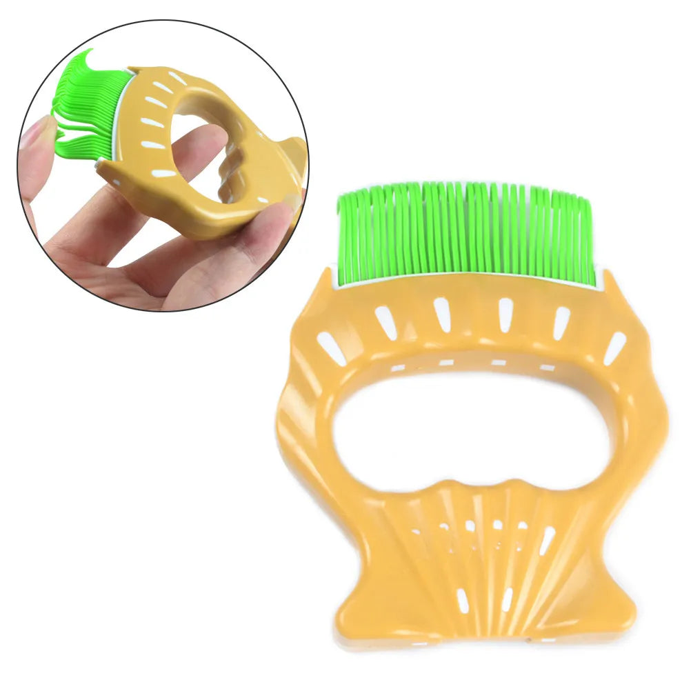 Green Rubber Pet Grooming Brush Shell Shape Design Massage Comb Dogs