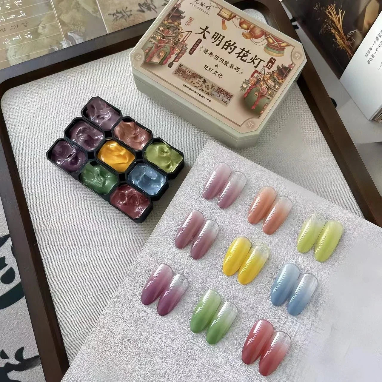 9-Color Chinese Style Gel Nail Glitter & Eye Shadow Palette Gel Nail Glitter Palette Zpaxo 9colors-set7