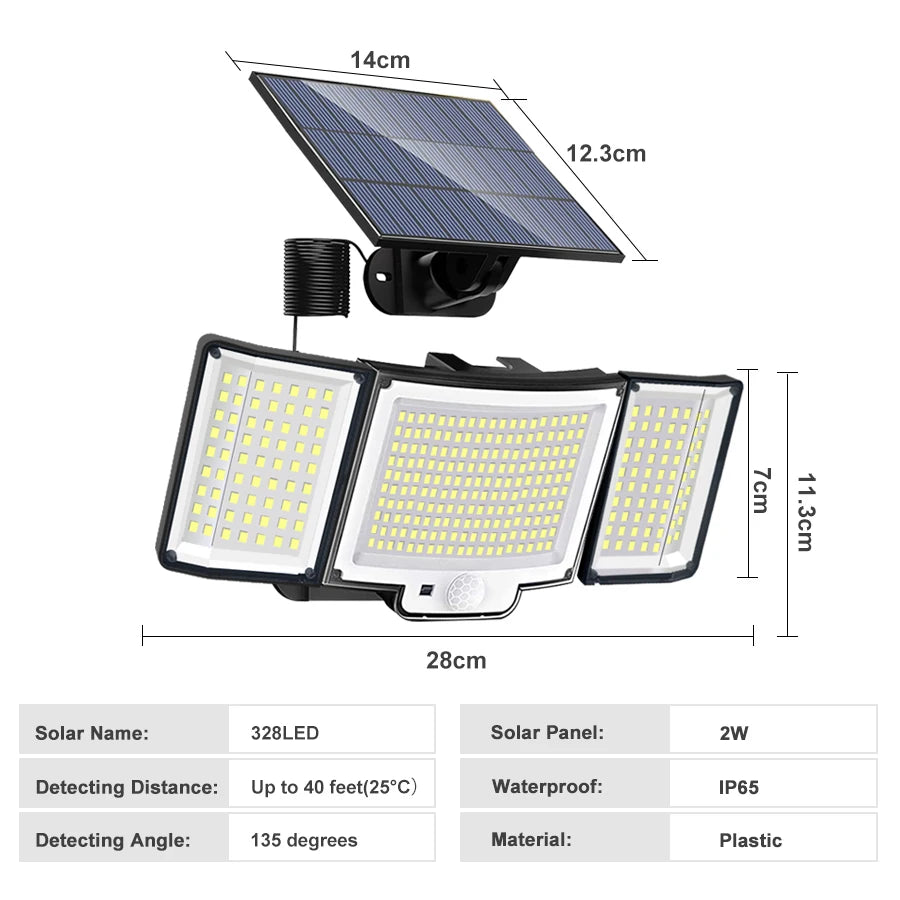 348LED Solar Lamp Outdoor Security Light with Motion Sensor Waterproof 126/328LED Powerful Spotlight Solar for Garden Garage Zpaxo