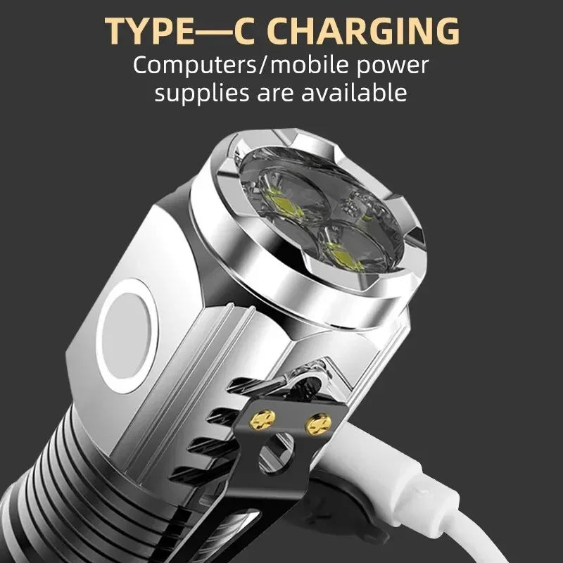 3-LED Mini Rechargeable Flashlight – Long-Range Compact Torch