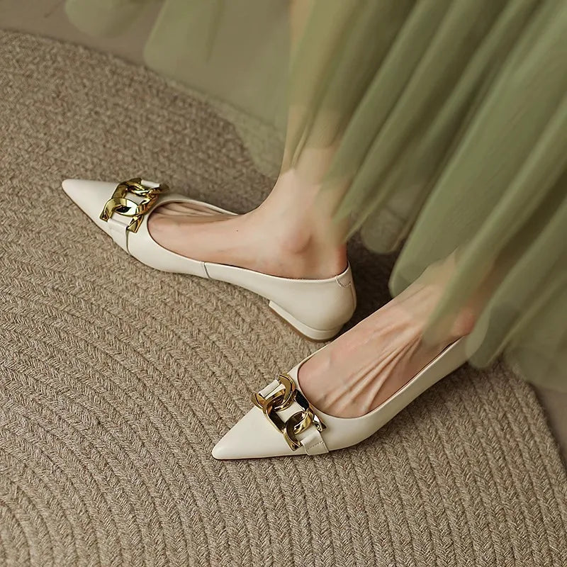 Flat Shoes for Women Spring and Autumn 2025 New Metal Chain Pointed Toe Shallow Fashion Flat Women's Shoes Plus Size 42 43 44 Zpaxo