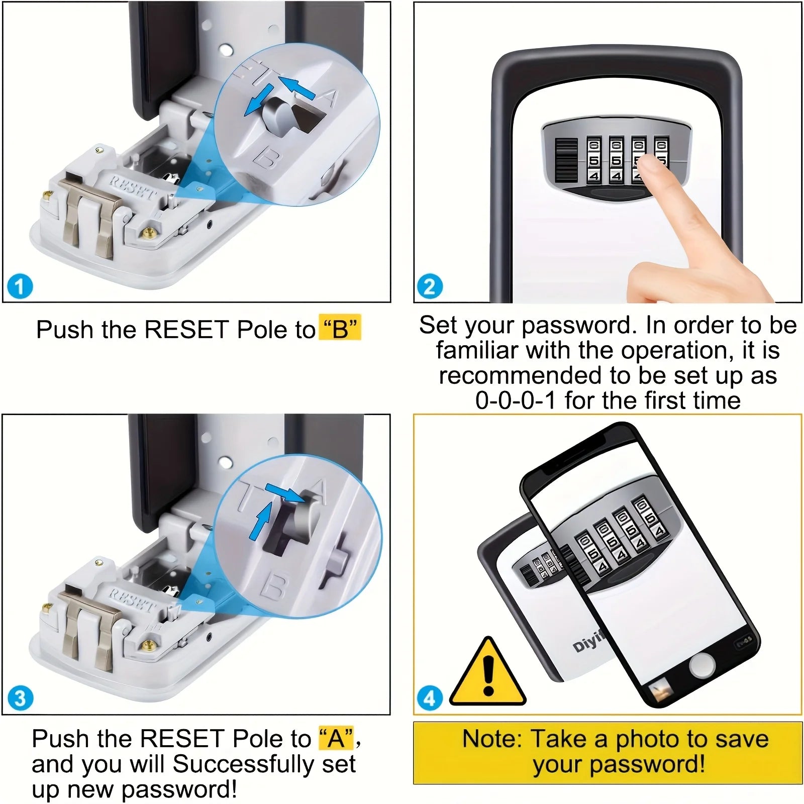 Key Safe Wall Mount No-battery Combination Lock Box Metal Plastic