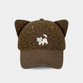 Cute Adjustable Baseball Cap Leopard Print Cartoon Embroidery Duckbill Hat Cat Ear Sun Protection Hat Spring Zpaxo Coffee