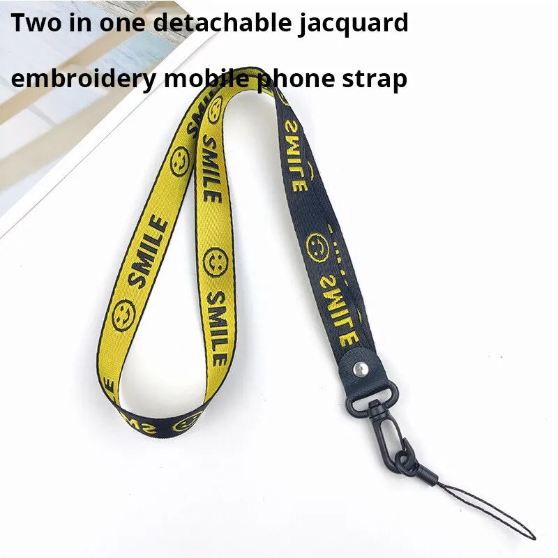 Fashionable Hook Buckle 2 in 1 Detachable Jacquard Embroidery Wide Hanging Neck Long Shoelace Mobile Phone Case Universal Hang R Zpaxo Black red two pack