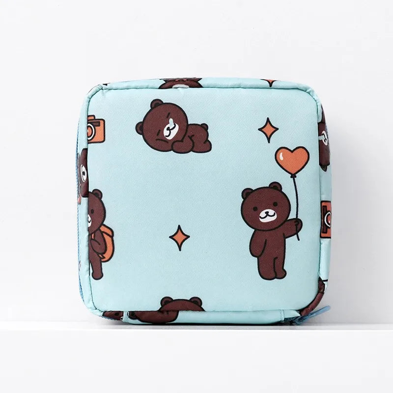 Women Portable Sanitary Pads Storage Bag Tampon Pouch Napkin Cosmetic Zpaxo Little Bear