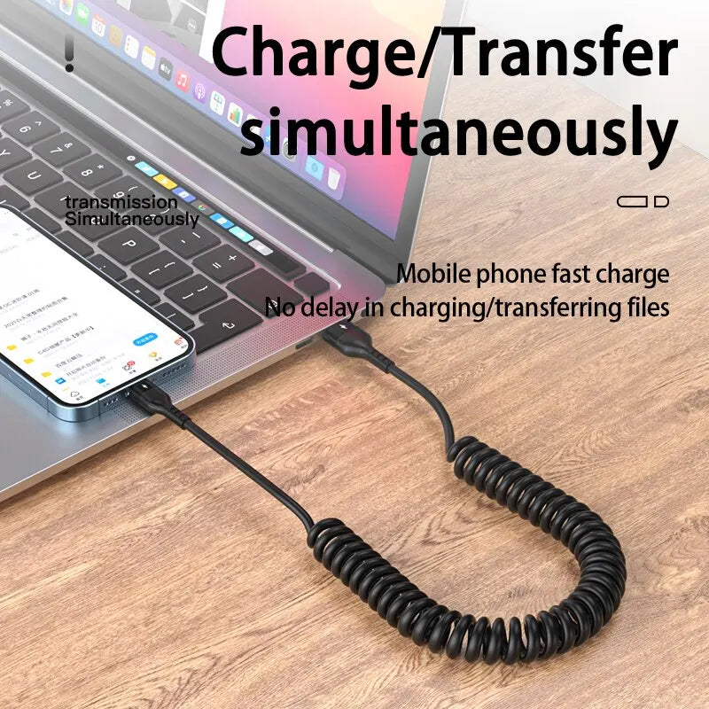 USB C 66W Car 5A Fast Charger Cable Spring Telescopic Phone Charging Zpaxo