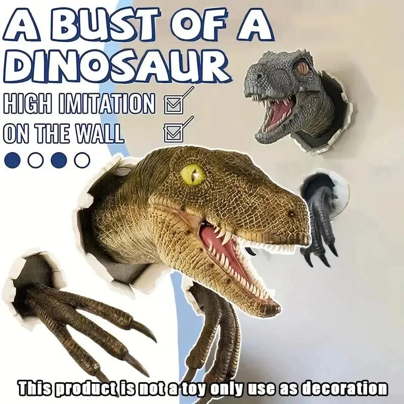 3D Broken Wall Dinosaur Head Decor Realistic Velociraptor Mount