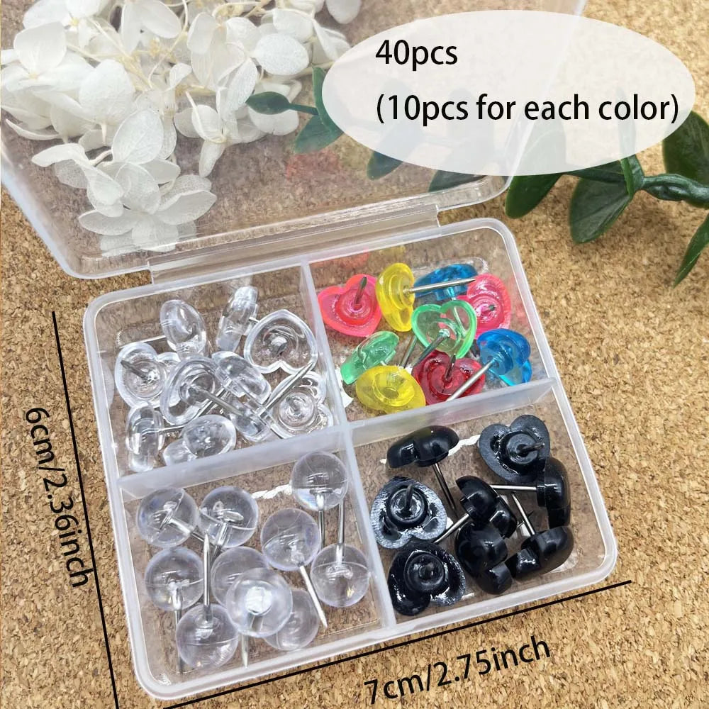 1Box Transparent Colorful Black Heart Push Pins,Plastic Head Thumb Tacks Map Drawing Pins,Push Pins for Wall Drawing Pin board Zpaxo 1 box