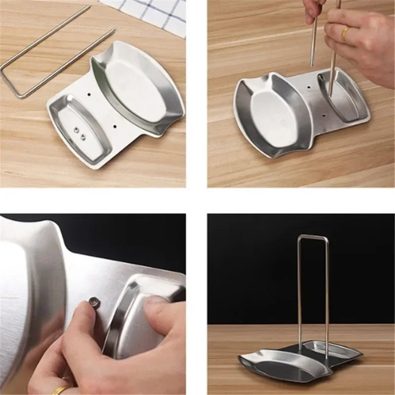 Stainless Steel Pot Lid & Spoon Holder – Kitchen Drain Rack Spoon & Lid Holder Zpaxo