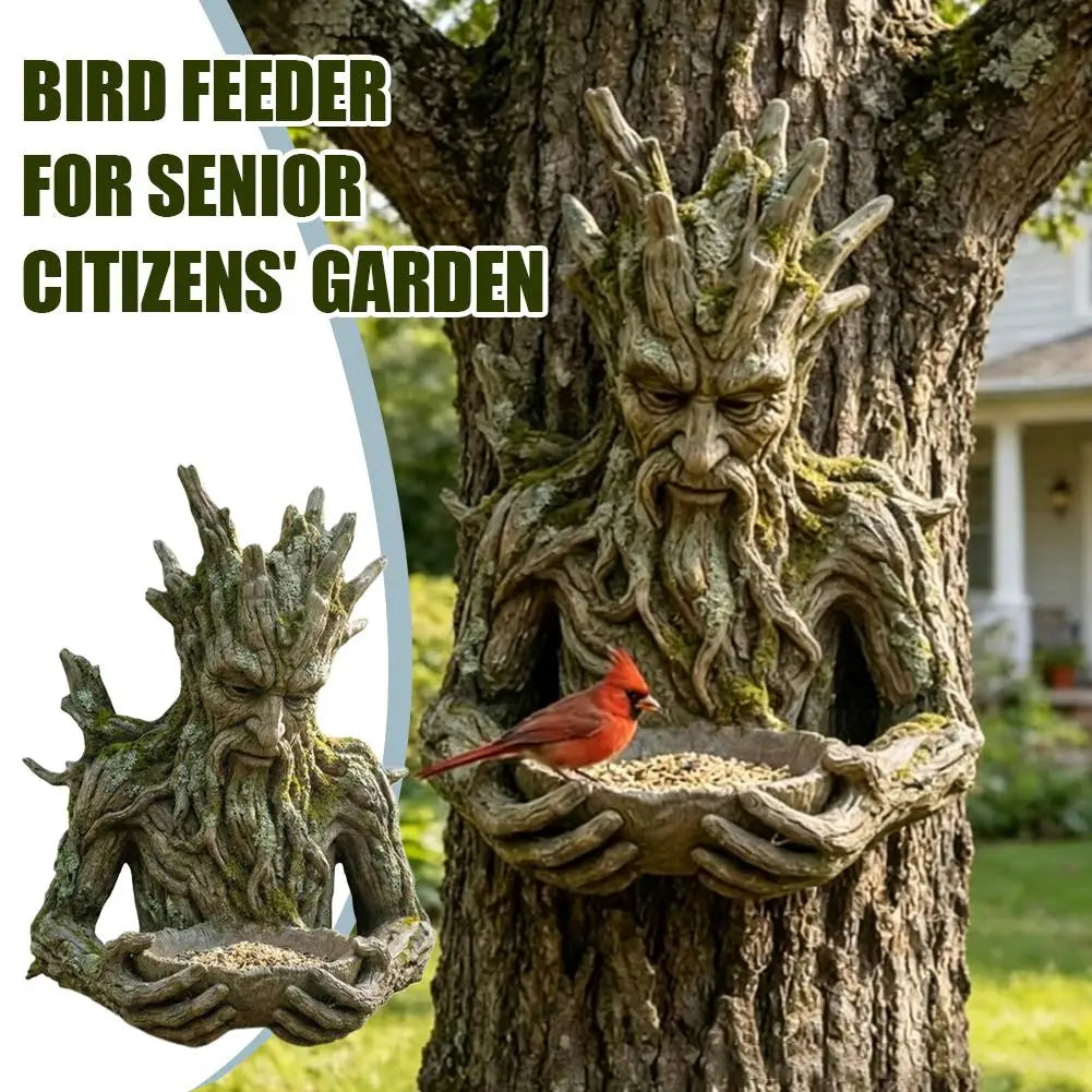 Tree Bird Feeding Sculpture Tree Faces Outdoor Tree Bird Feeder Garden Statue Outdoor Hanging Feeding Station Backyard Art Decor Zpaxo