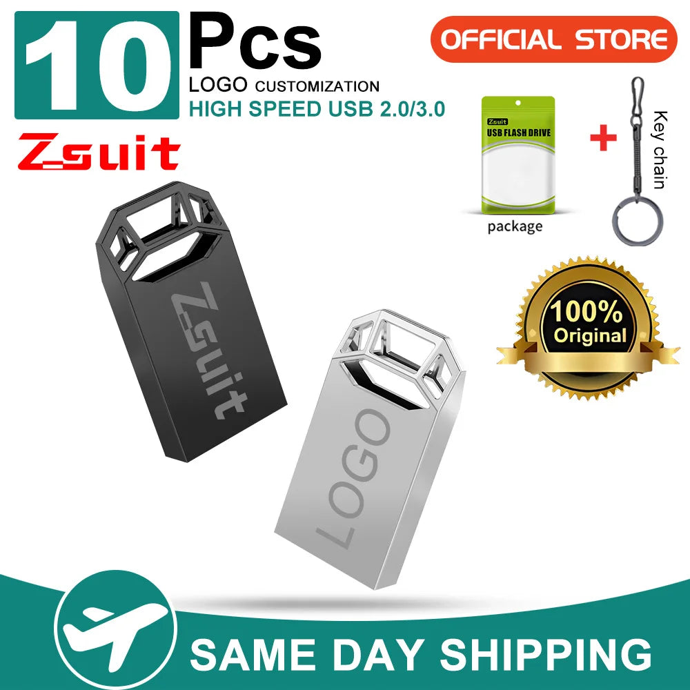Zsuit 10PCS/LOT Metal 2.0/3.0 USB Flash Drive 32GB 16GB 128GB Pen Drive 64GB Custom Creative Gift Memory Stick 8GB Mini U Disk Zpaxo