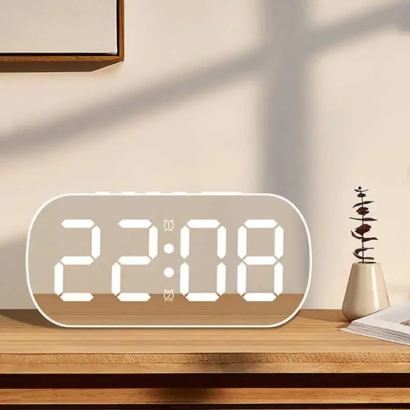 Dimmable LED Mirror Digital Alarm Clock Multi-function Snooze