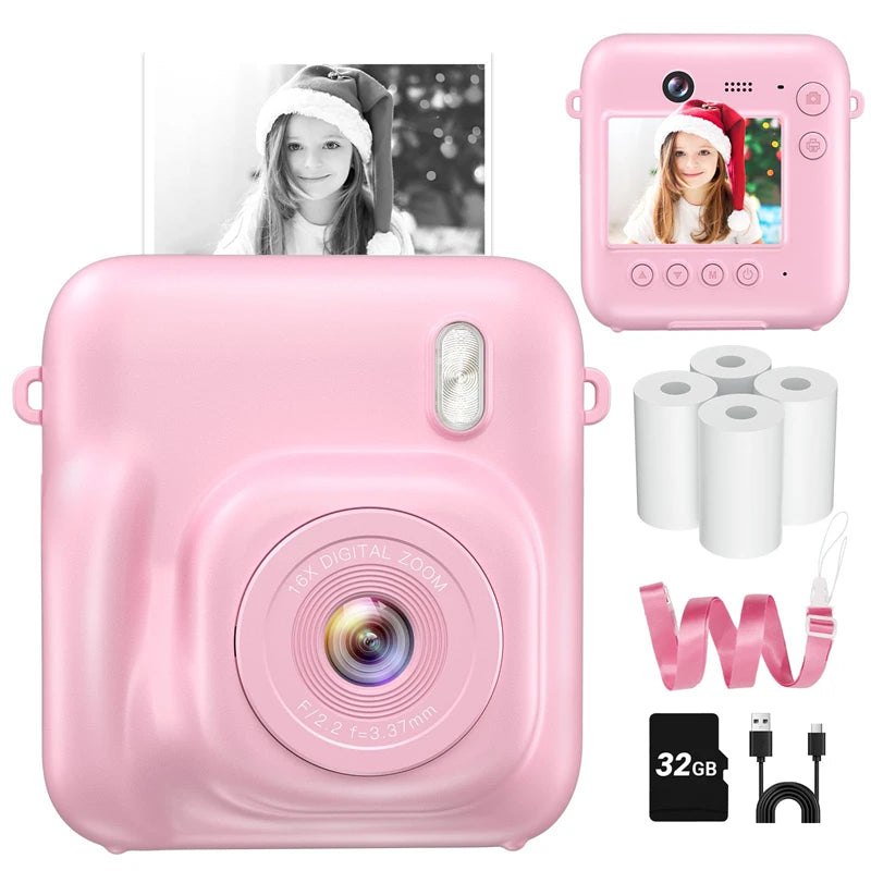 Instant Print Digital Camera Mini Portable Photo Printer with Cute Cartoon Design Instant Black & White Printing Zpaxo