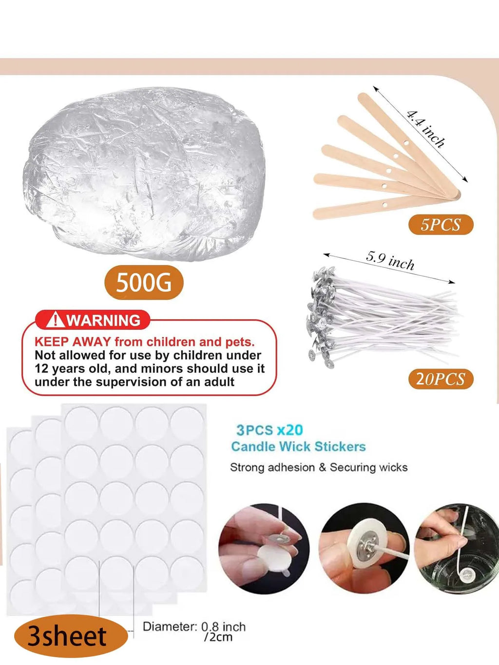 500g Transparent Jelly Gel Wax DIY Candle Making Kit + Wicks Candle Making Kit Zpaxo set 1