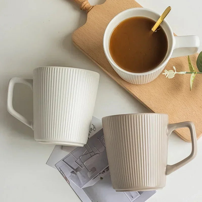 Nordic Embossed Ceramic Coffee Mug 500ml | Striped Handle Ceramic Coffee Mug Zpaxo