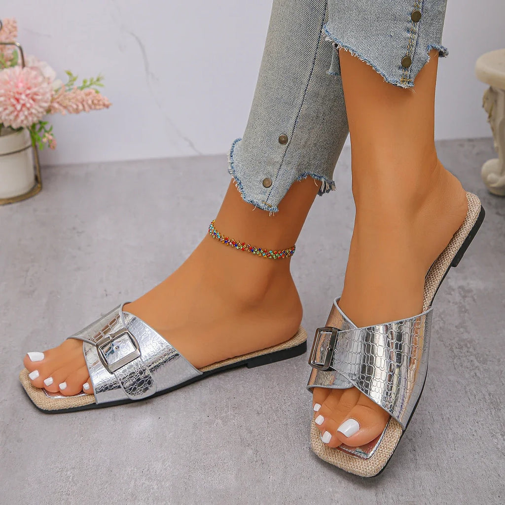 2025 Women Slippers Summer Non Slip Beach Sandals Outdoor Shoes Metal Zpaxo