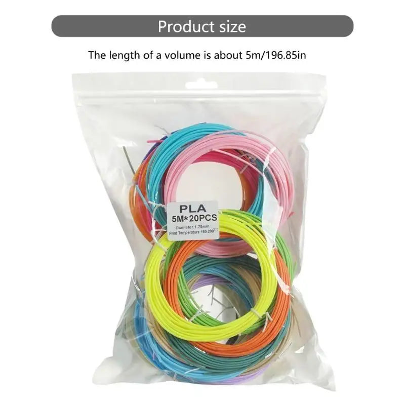 652F 20Pcs/Pack 1.75mm Color 3D Pen Filament, 20 Color Good Heat Melt Perfectly DIY Zpaxo