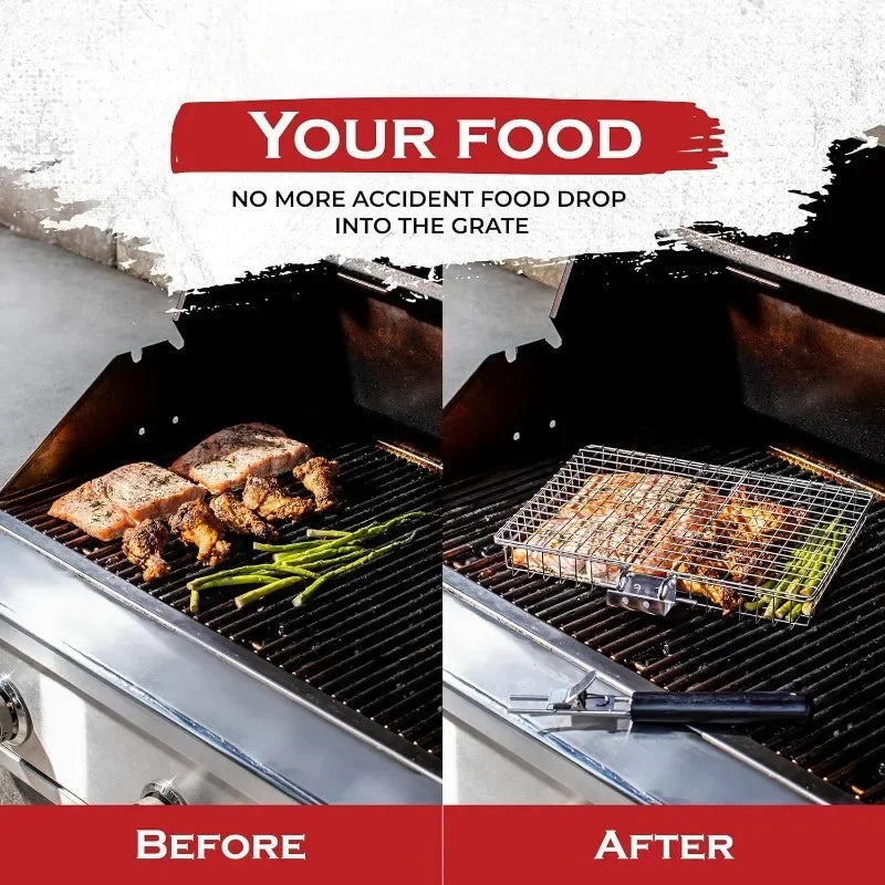 Portable Metal iron Folding Grill Basket BBQ Grill Basket With Handle for Fish Vegetables Shrimp Cook Accessories Outdoor Zpaxo