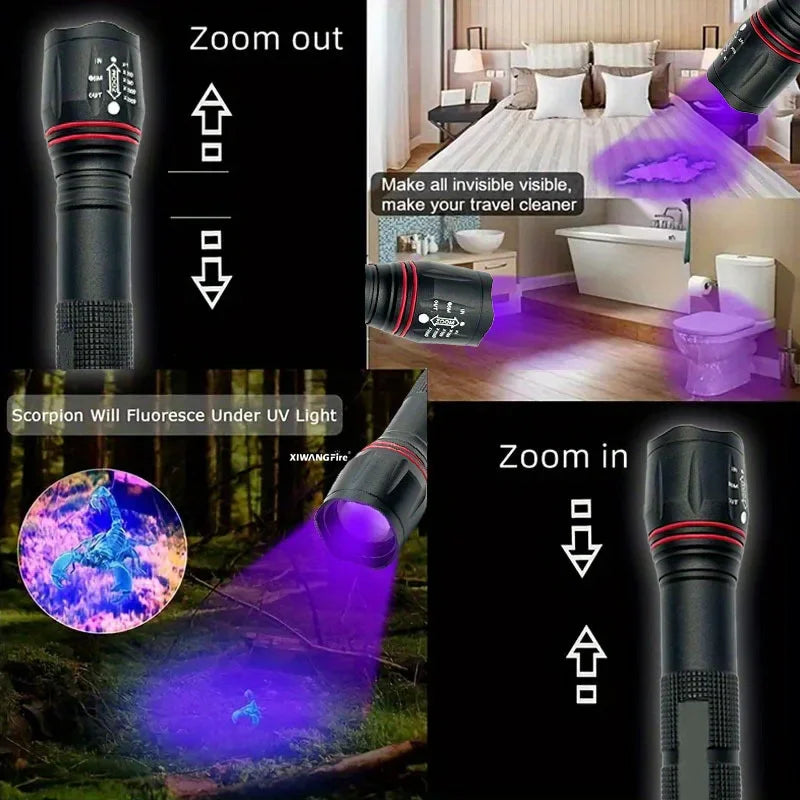 395nm UV LED Flashlight – Rechargeable Zoomable UV Torch