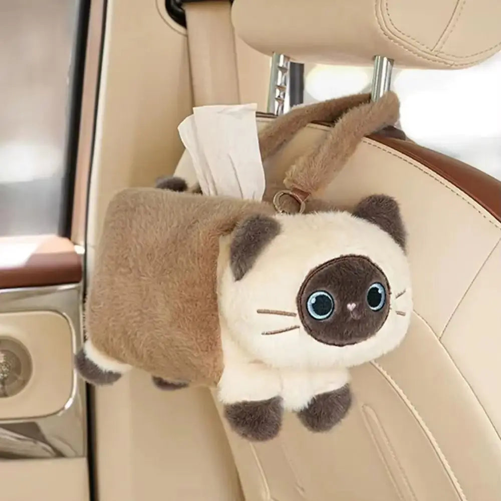 Cartoon Plush Cat Napkin Box Shape Reusable Car Seat Tissue Fluffy Zpaxo