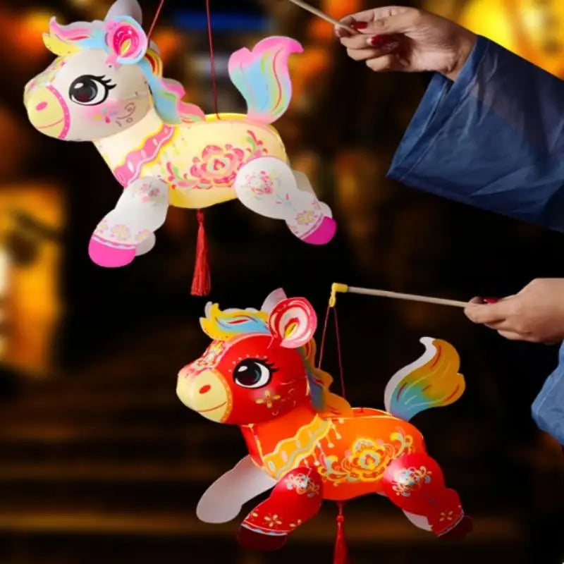 Handcrafted Cartoon Horse Pattern Lantern DIY Spring Festival Glowing Zpaxo