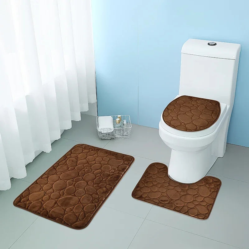 3PCS Solid Color Simple Bathroom Water-absorbing and Non-slip Floor Mat Stone Pattern, Comfortable and Soft, Three-piece Set Zpaxo