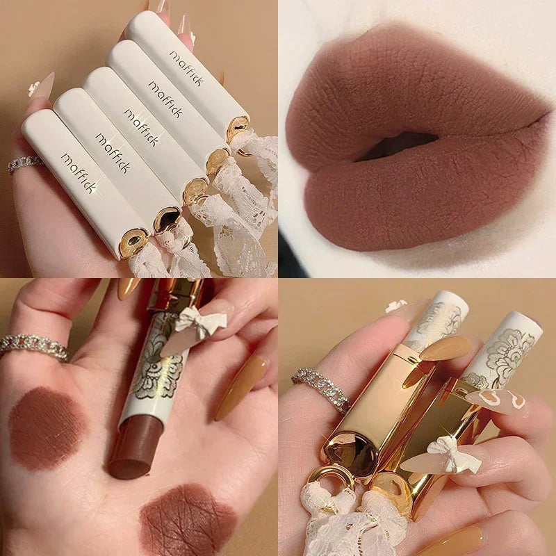 6 Color Lace Lipstick Waterproof Matte Brick Red Lipstick Non-Stick Cup Lasting Velvet Lip Balm Highly Pigmented Lips Cosmetic Zpaxo