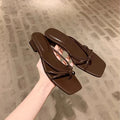 Slippers for Women's Summer New French Square Toe Slim Fit Lace Up Hollowed Out Clip on Thick Heel Outdoor Flat Sandals Women's Zpaxo brown(3cm) 35