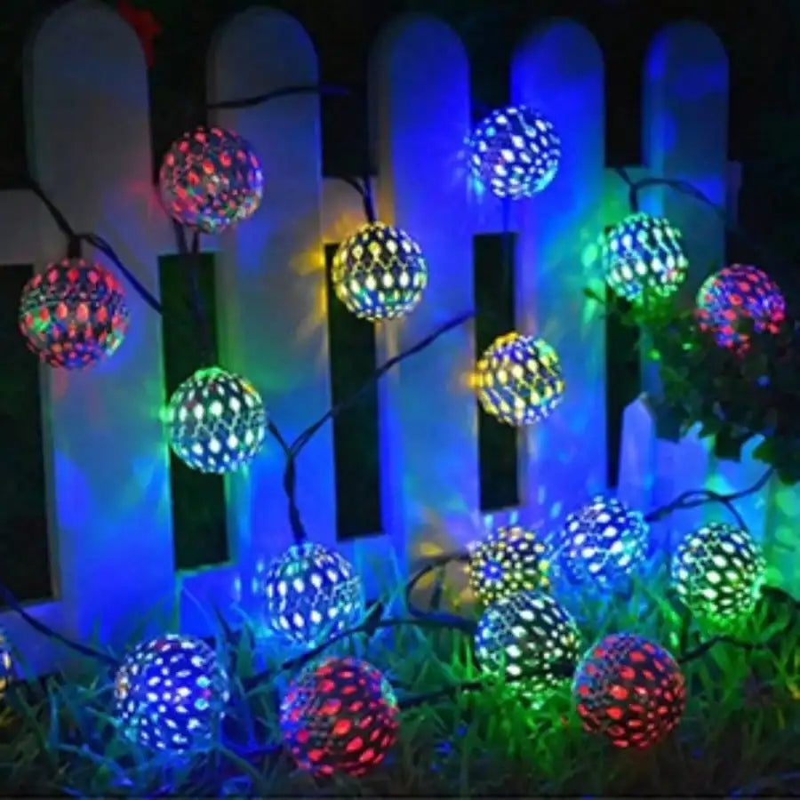 Moroccan Spherical Solar String Lights 30 20 LED Beads Multi-color