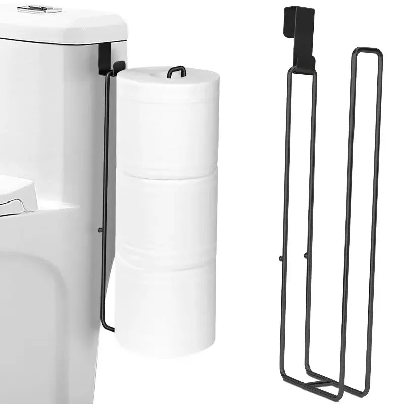 No-Drill Toilet Paper Holder – Self-Adhesive Wall Mount with Towel Bar, Black Iron Bathroom & Kitchen Storage – Space-Saving Tis Zpaxo