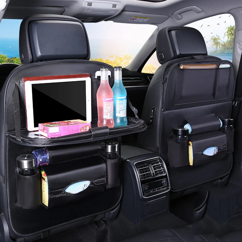 Car Seat Back Organizer Bag Foldable Table Tray Travel Storage