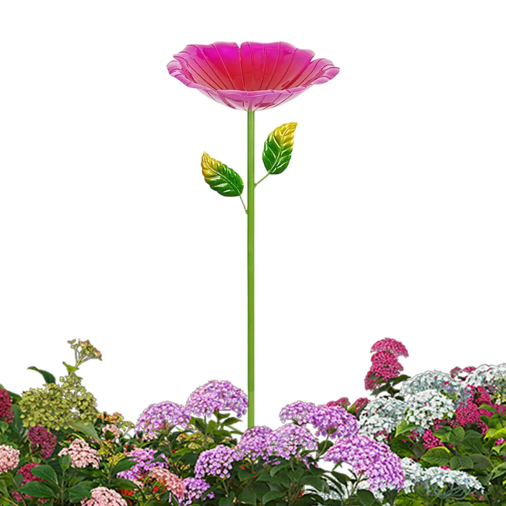 Bird Bath Flower-shaped Colorful Metal Stakes Birdbath Outdoor Garden