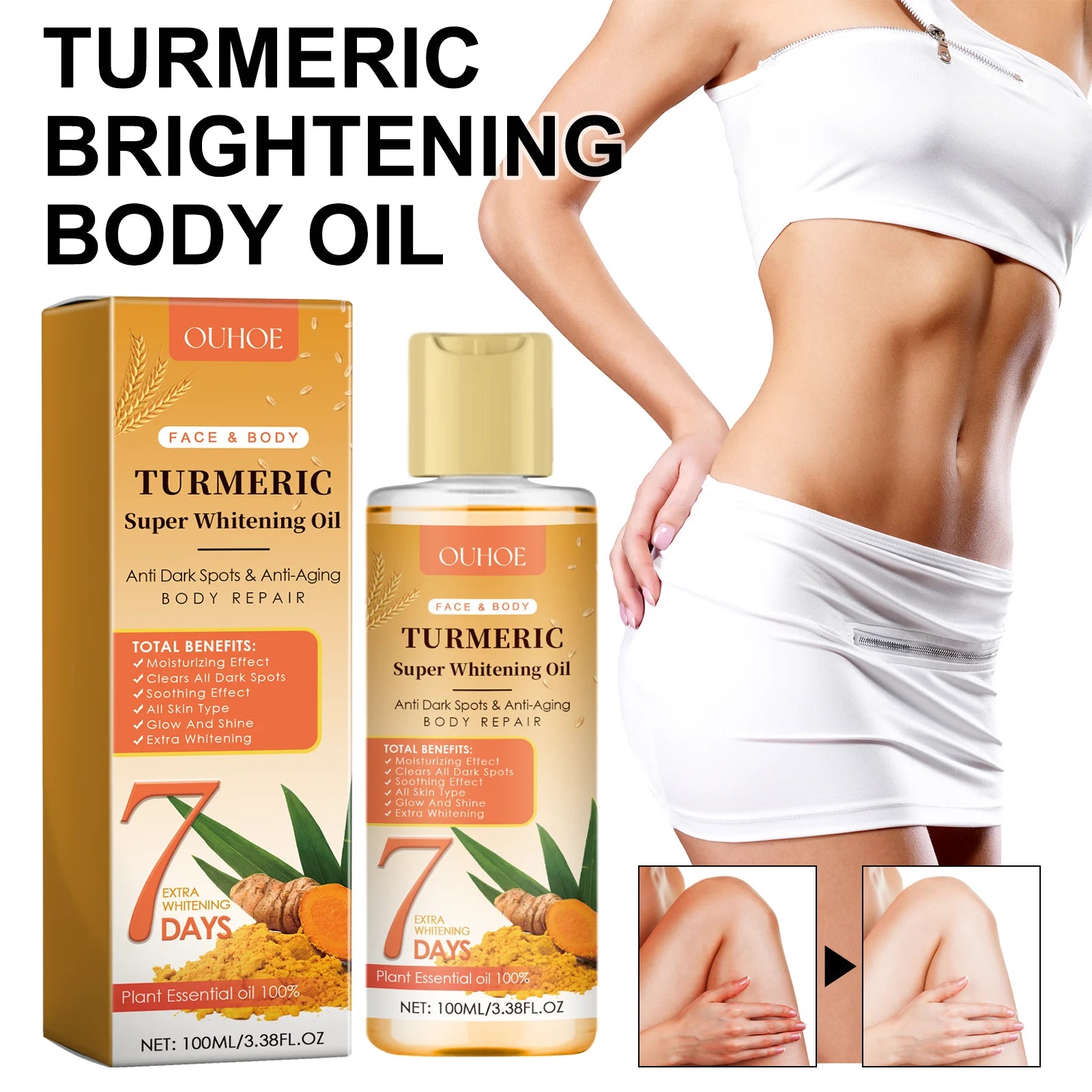 Turmeric Glow Facial and Body Oil Brightening Moisturizing For Dry Skin Mitigation Dark Spots Hydrating Nourish Smooth 100ml Zpaxo
