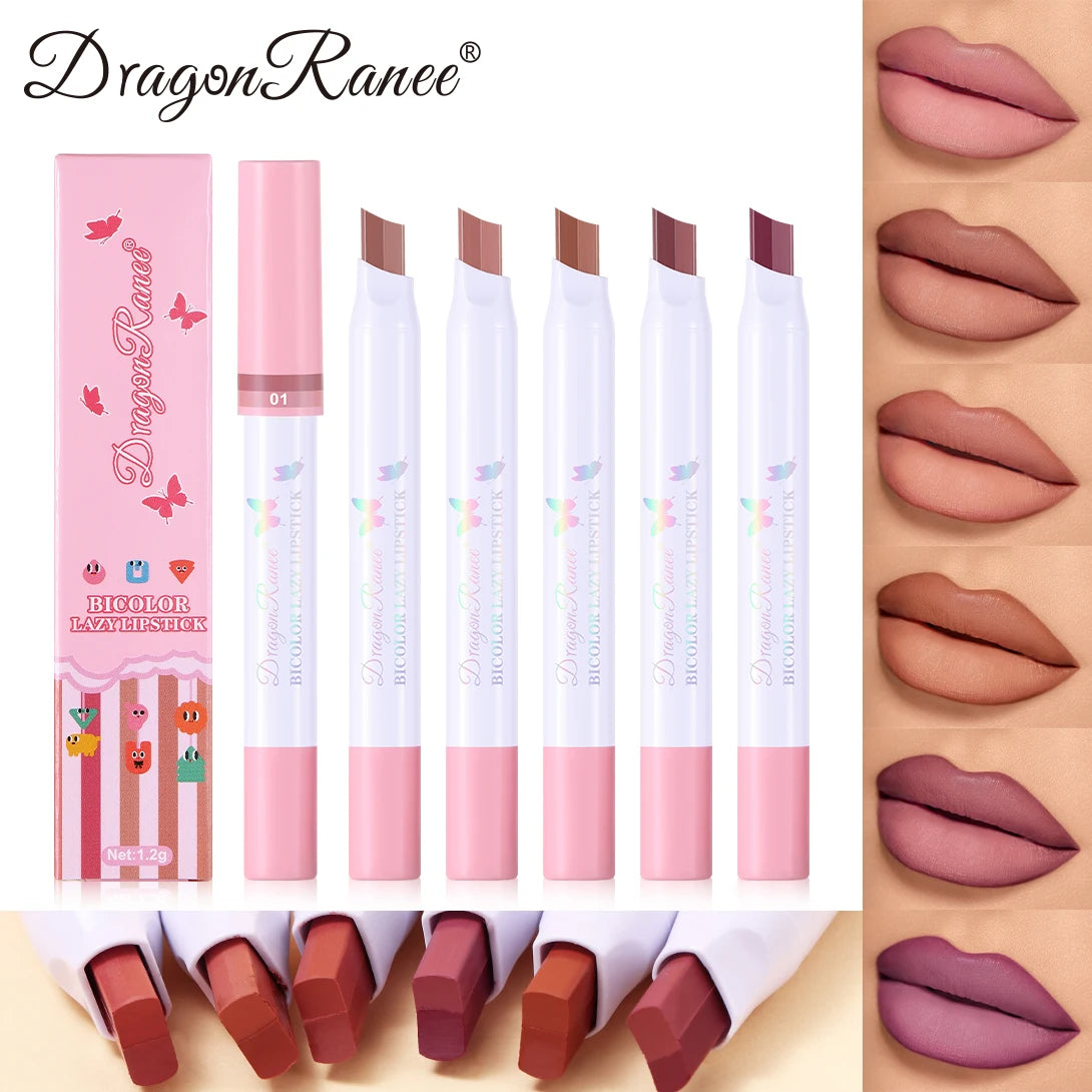 Two-Color Lipstick Pen, Matte Finish, Long-Lasting Effect, Two-Color, Fine Texture, Waterproof, Non-Fading Lip Gloss, Natural and Easy-To-Apply Lipstick Zpaxo