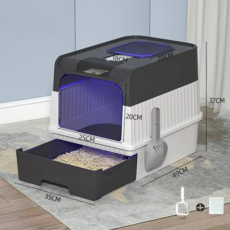 Fully Enclosed Cat Litter Box UV Sterilizatio Cat Toilet Oversize Rechargeable Sterilizing Deodorant Litter Box Pet Bedpans Zpaxo Black