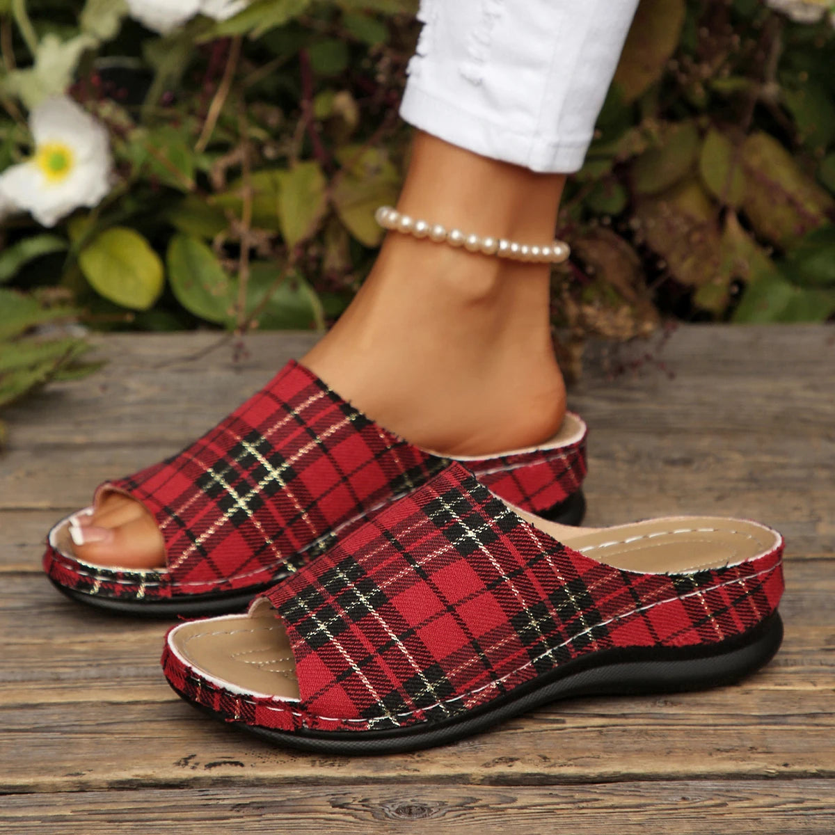 Women Wedge Slippers Open Toe Breathable Sandals Summer 2025 New Fashion Slippers Comfortable Buckle Woman Shoes Slides Women Zpaxo Red 36